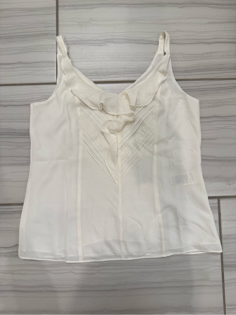 White House Black Market Cream Ruffle-Front Camisole